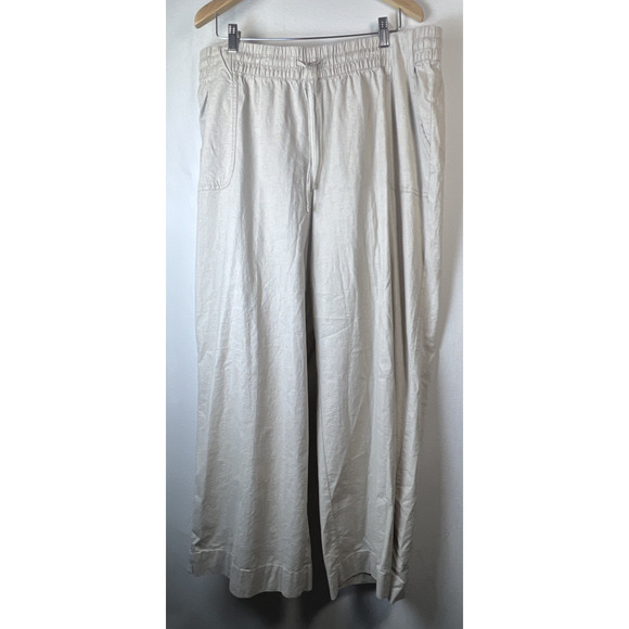 Lane Bryant Wide Leg Linen Blend Pants 18 khaki tan elastic pants $69.95 NWT - Picture 1 of 12